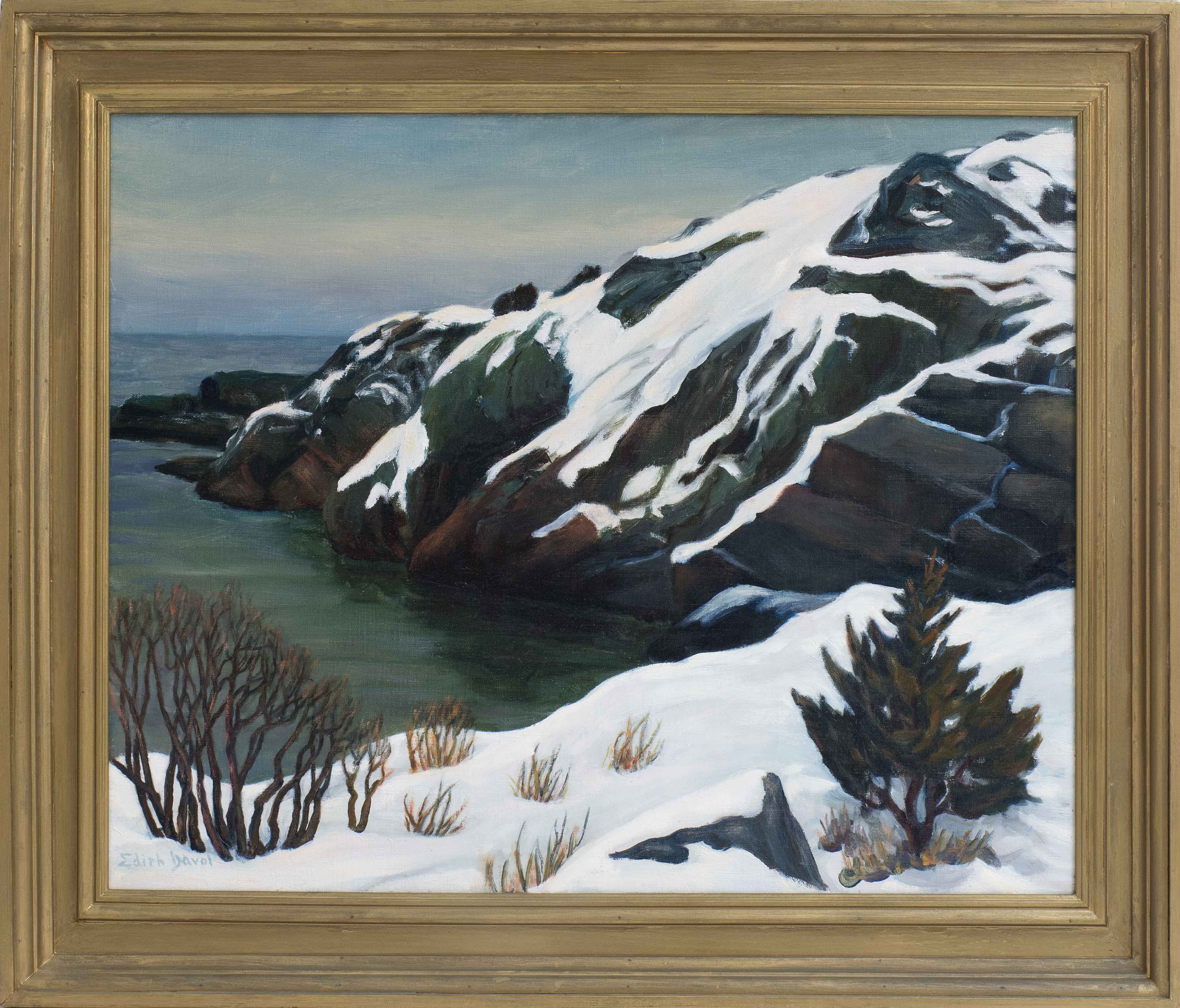 Appraisal: FRAMED PAINTING UNTRACED ARTIST Winter at Narrow Cove Oguinquit Signed