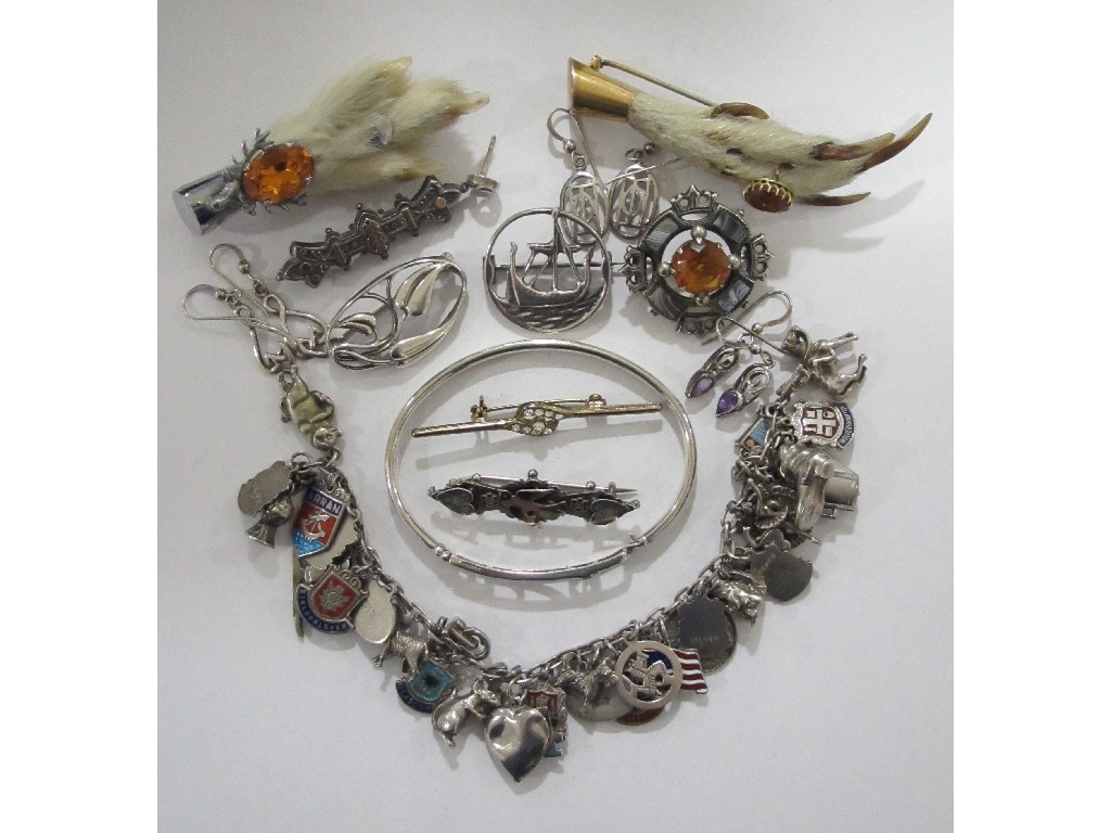 Appraisal: Lot comprising silver souvenir charm bracelet Scottish silver and agate