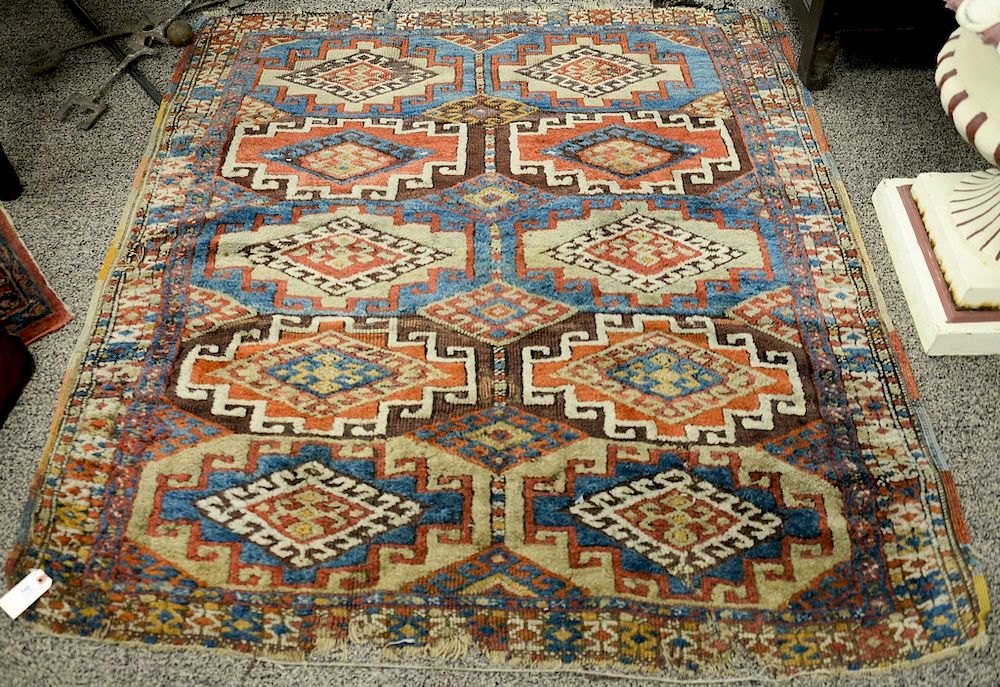 Appraisal: Caucasian Oriental throw rug late th century end fraying '