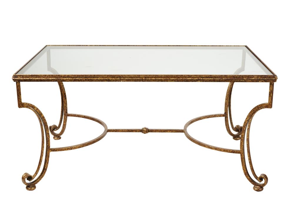 Appraisal: MAISON JANSEN-STYLE COFFEE TABLEgilt metal and glass inches wide inches