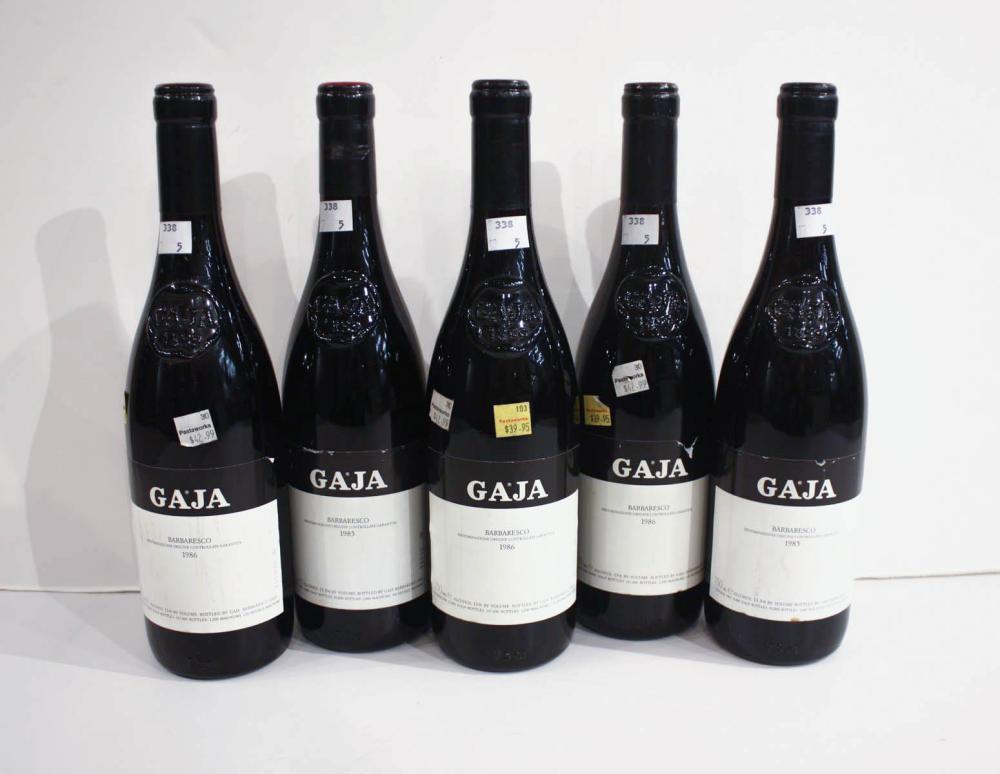 Appraisal: FIVE BOTTLES OF VINTAGE ITALIAN PIEDMONT RED WINE Gaja Barbaresco