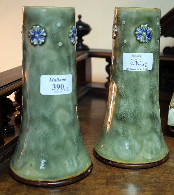 Appraisal: A PAIR OF ROYAL DOULTON CELADON GLAZED SPILL VASES Royal