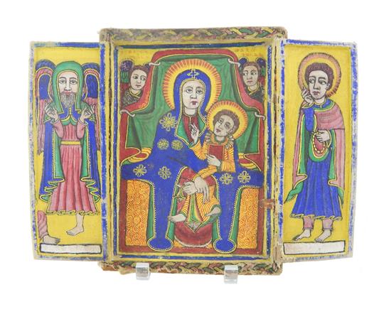 Appraisal: TRIBAL Early Coptic Ethiopian Christian icon front panel cover reveals