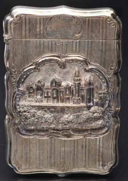 Appraisal: Victorian Calling Card Case Hallmarked sterling silver Embossed castle scene