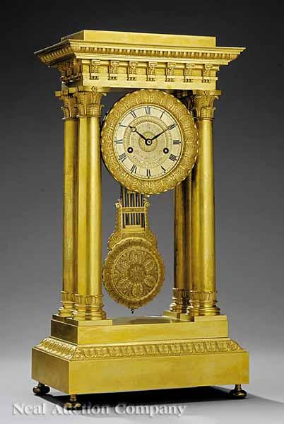 Appraisal: A French Empire Gilt Bronze Portico Clock late th c