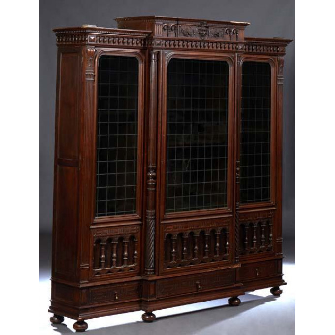 Appraisal: French Henri II Style Carved Walnut Bookcase c the stepped