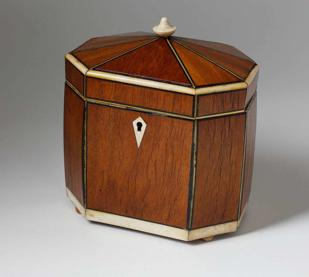 Appraisal: English Satinwood Bone and Ebony Tea Caddy circa English Satinwood