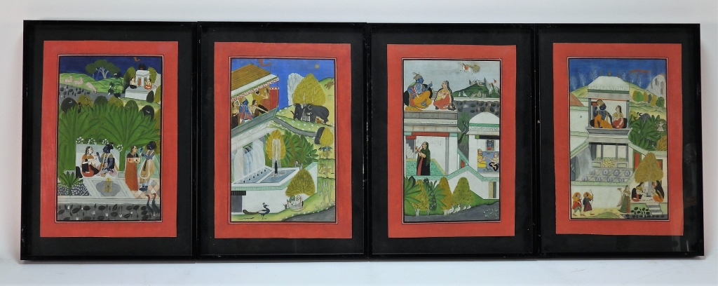 Appraisal: INDIAN MINIATURE VISHNU ANIMAL GARDEN PAINTINGS India th- th CenturyIncludes