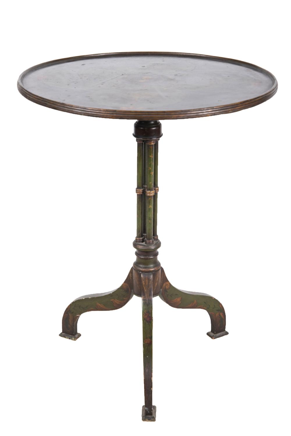 Appraisal: ADAMS STYLE PAINTED WOOD TRIPOD TABLEthe rimmed circular top polychrome-painted