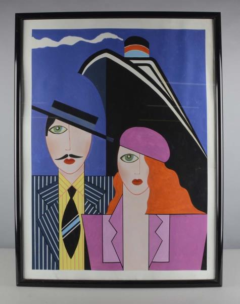 Appraisal: Art Deco Style Man And Wife Painting In Frame This