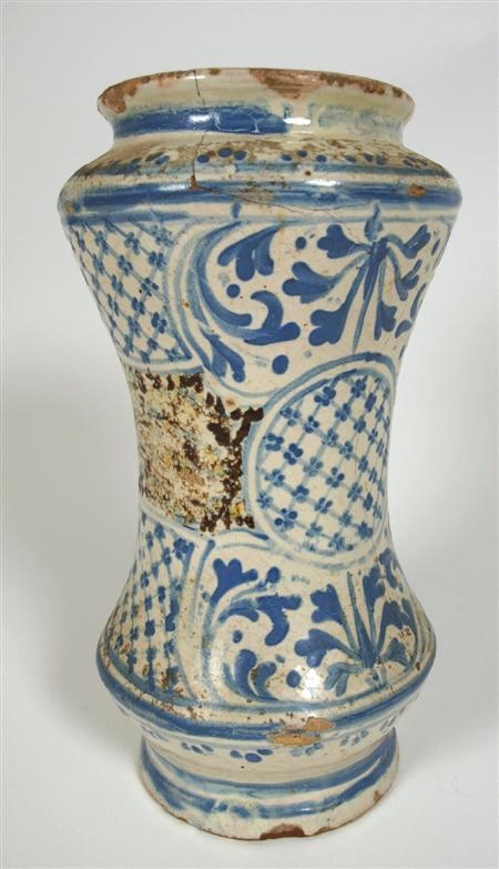 Appraisal: A late th century Caltigarone maiolica albarello circa of waisted