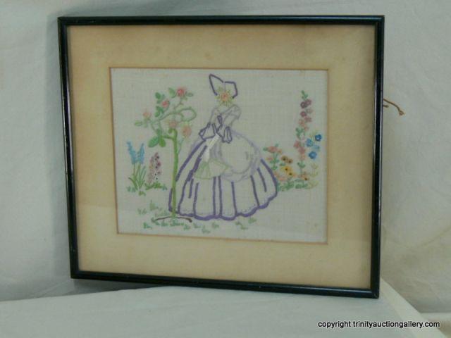 Appraisal: Hand Embroidered Hanky Framed - hand work matted and framed