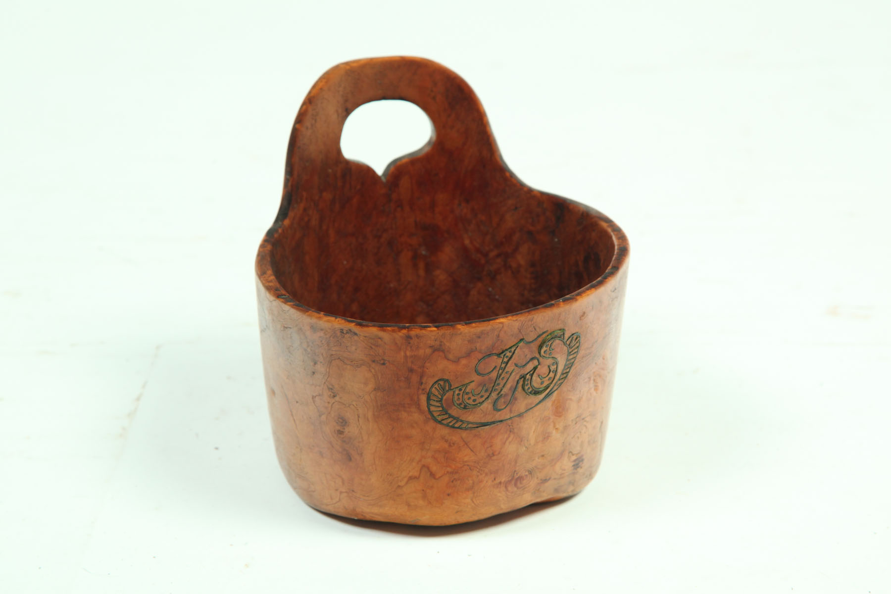 Appraisal: BURL BOWL American th century Hanging crest with cutout Inlaid