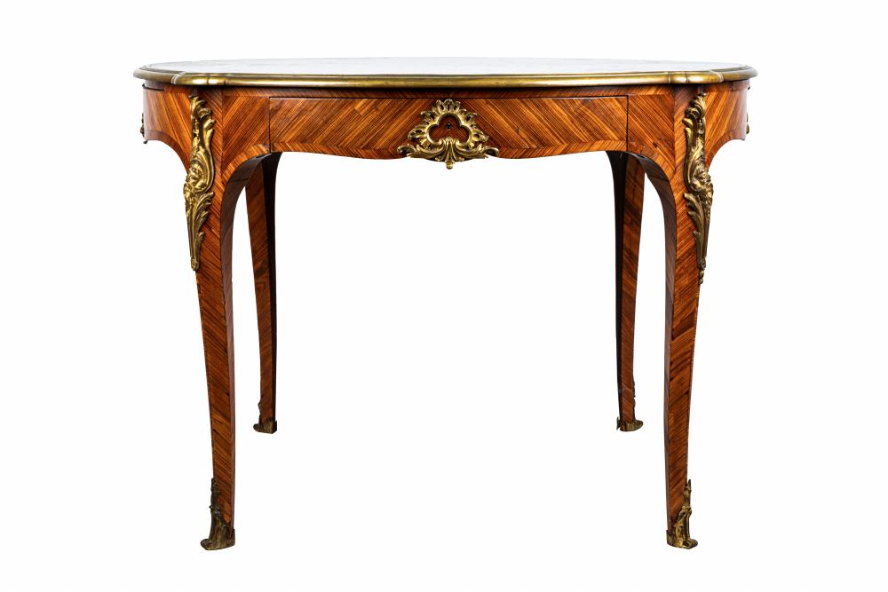 Appraisal: FRENCH ORMOLU-MOUNTED PARQUETRY CENTER TABLEsecond quarter th Century with two