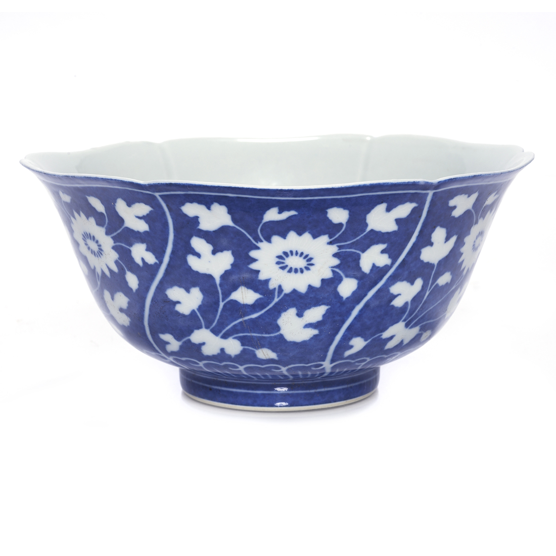 Appraisal: CHINESE BLUE AND WHITE FOLIATED BOWL Chinese blue and white