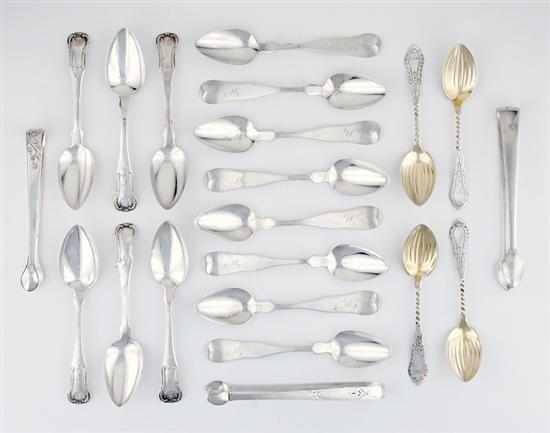 Appraisal: Coin silver and sterling spoons and tongs th century English