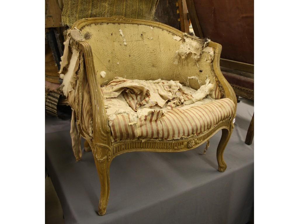 Appraisal: Antique French bedroom chair the painted frame with floral mouldings