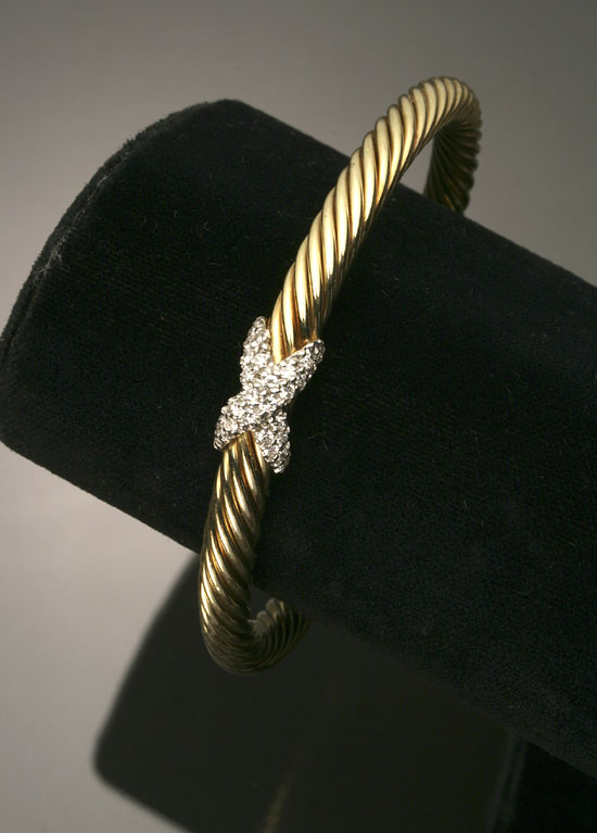 Appraisal: -Karat Yellow and White-Gold and Diamond Cuff Bracelet David Yurman