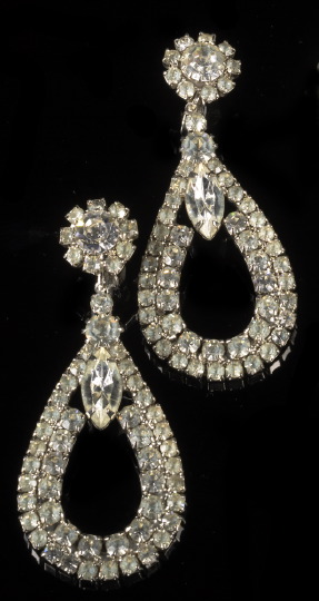 Appraisal: Pair of Rhinestone Drop-Hoop Earrings ca each with a circular