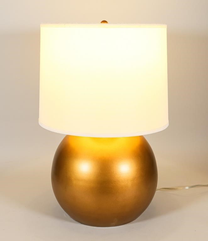 Appraisal: METALLIC TABLE LAMPMetallic table lamp bronze painted with shade Overall