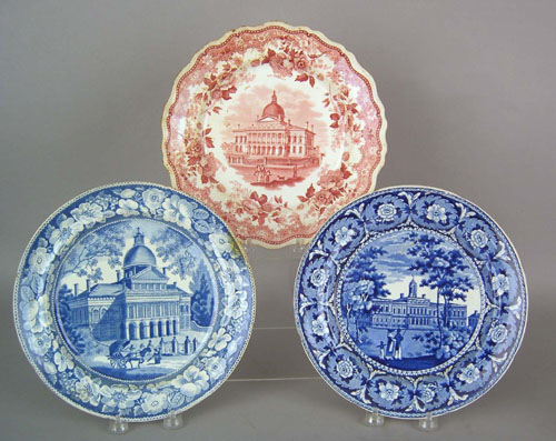 Appraisal: Three historical Staffordshire plates th c to include a red