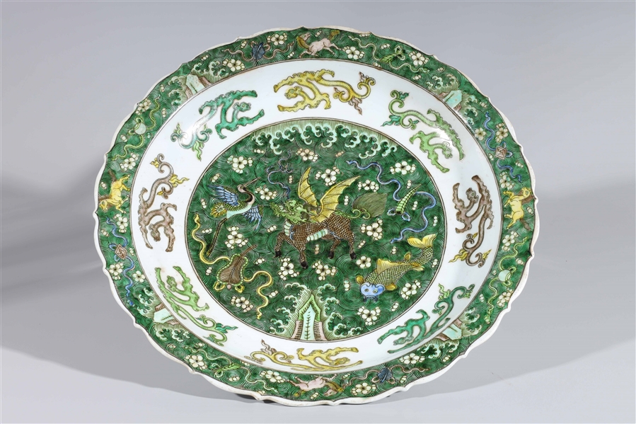 Appraisal: Chinese cloisonne enamled porcelain charger with mark to bottom green