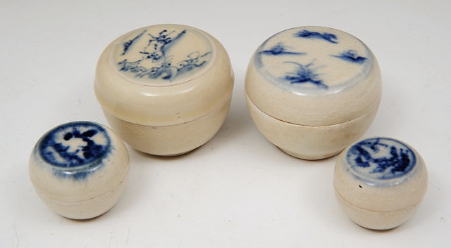 Appraisal: TWO CHINESE SMALL INK POTS and covers from The Saga