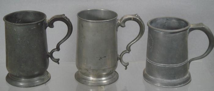 Appraisal: pewter qt mugs th c maker NB illegible high Estimate