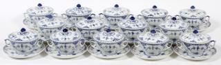 Appraisal: ROYAL COPENHAGEN BLUE FLUTED LACE PORCELAIN CREME SOUPS COVERS AND