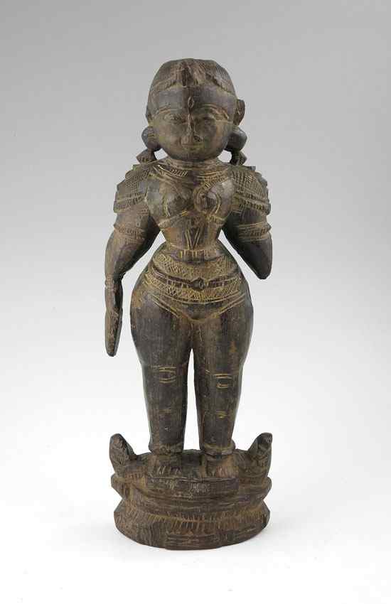 Appraisal: ASIAN CARVED WOOD GODDESS Figure of a female diety old