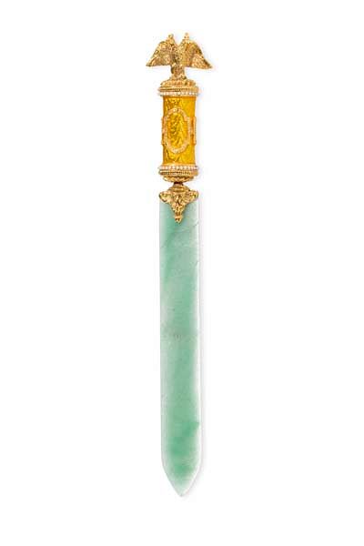 Appraisal: A gilt metal enamel and hardstone paper knife A gilt