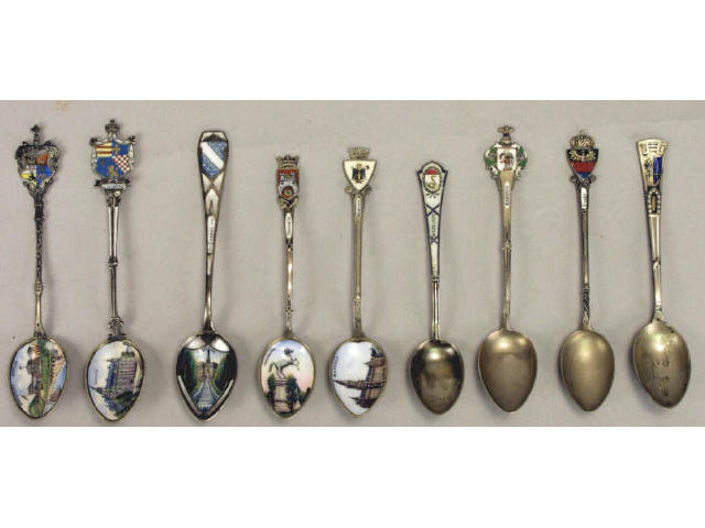 Appraisal: Collection of antique European sterling souvenir spoons some with enamel