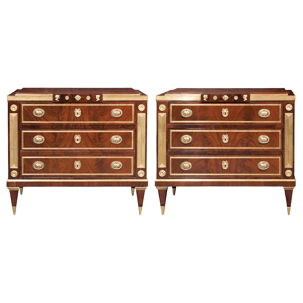 Appraisal: Pair of Russian Neoclassical Style Brass Mounted Mahogany Commodes Each