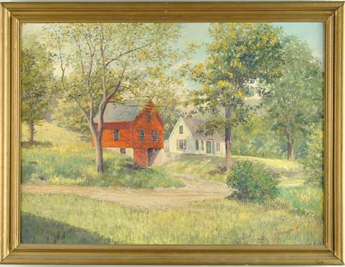 Appraisal: S JEROME HOXIE American - HOUSE AND BARN PORTRAIT New