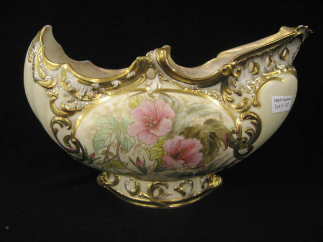 Appraisal: R H Austria Porcelain Centerpiece elaborate floral goldwork