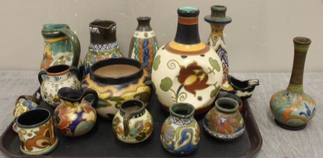 Appraisal: Large Lot of Vintage Gouda Dutch PotteryIncludes jugs with tiny