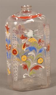 Appraisal: Steigel Type Polychrome Enamel Decorated Colorless Glass Cologne Bottle Bird