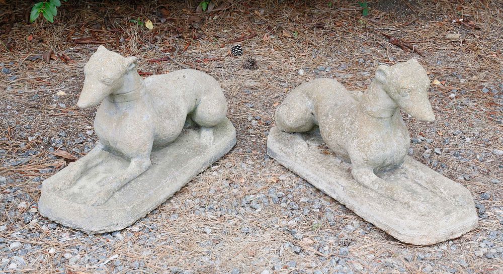 Appraisal: Pair of Vintage Cement Seated Whippet Garden Ornaments Pair of