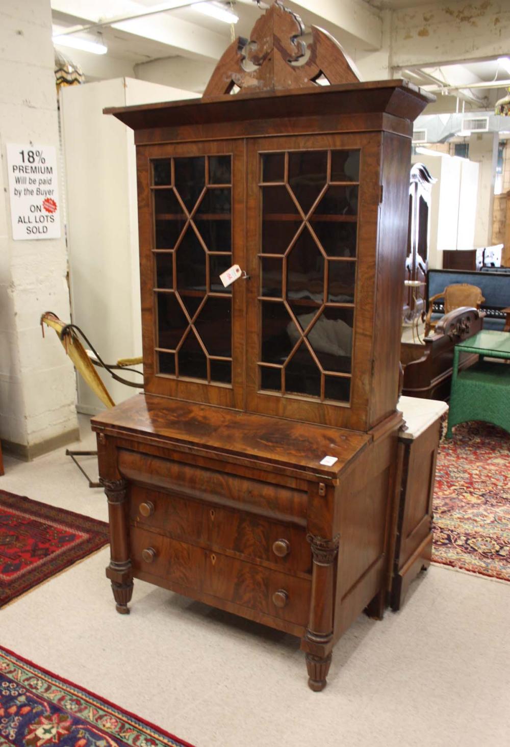 Appraisal: FEDERAL EMPIRE PERIOD MAHOGANY SECRETARY BOOKCASE American second quarter th