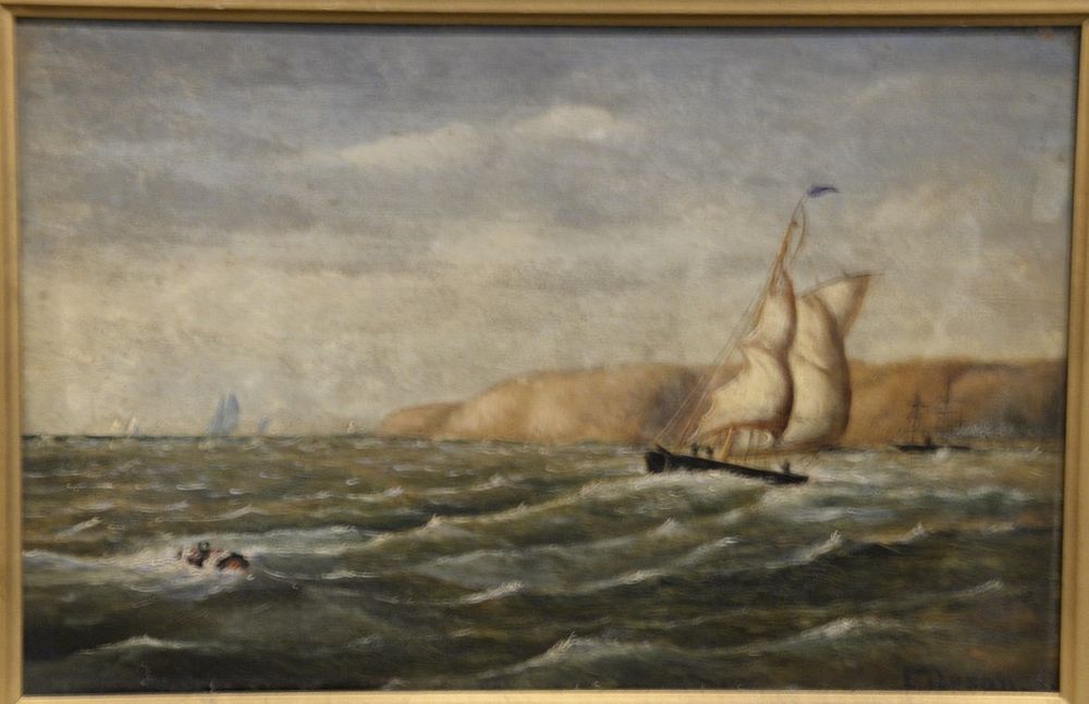 Appraisal: Edeson oil on board th C sailing vessel in rough