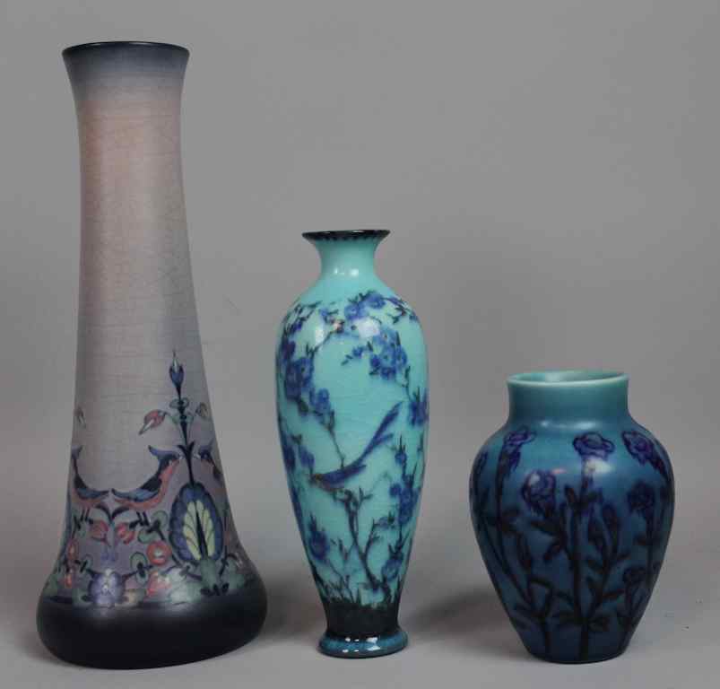 Appraisal: THREE ROOKWOOD ART POTTERY VASES oviform wax matte vase with