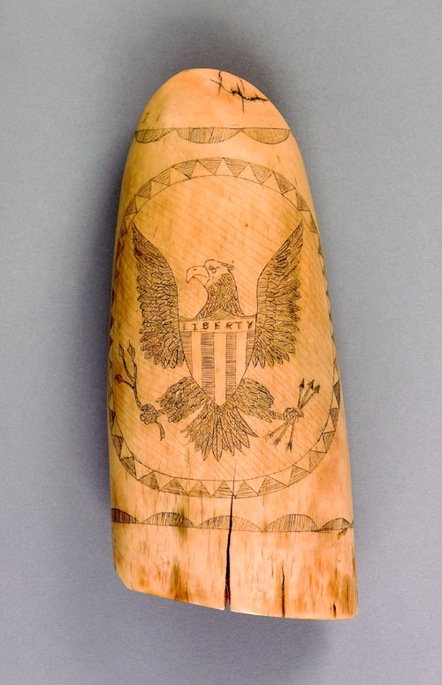 Appraisal: Scrimshaw whale tooth mid th c decorated with a large