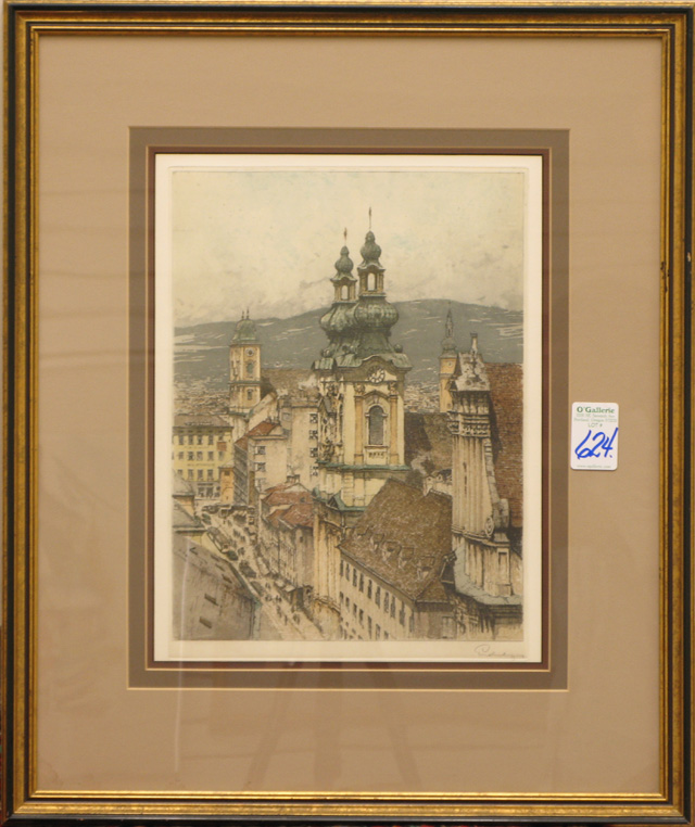 Appraisal: JOSEF EIDENBERGER ETCHING AND AQUATINT Austrian - titled Linz Austria-Roof