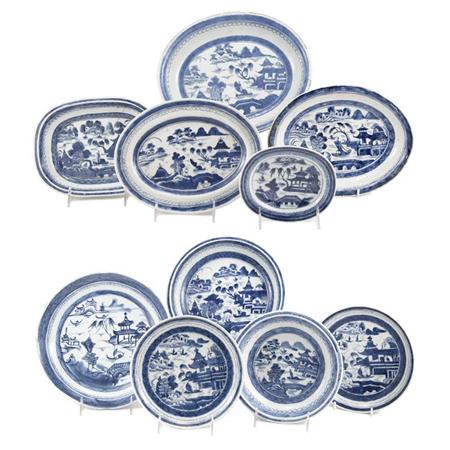 Appraisal: Group of Ten Canton Blue and White Porcelain Bowls and