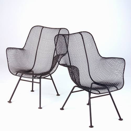 Appraisal: Pair of Woodard wire lounge chairs painted black x x