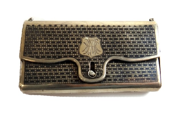 Appraisal: A Russian niello decorated rectangular folding case the front formed