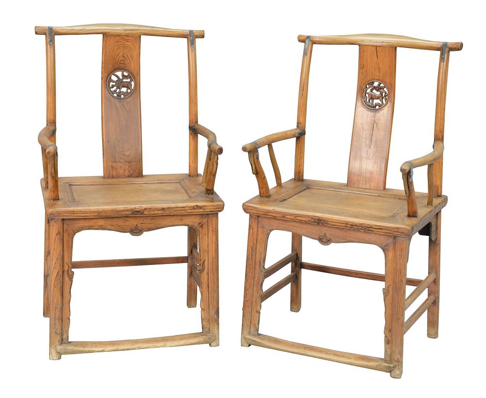 Appraisal: Pair of Chinese Armchairs each with a center splat with