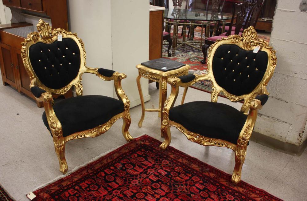 Appraisal: LOUIS XV STYLE GILTWOOD FAUTEUIL AND GUERIDON SET an ornate