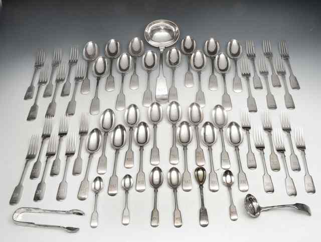 Appraisal: A VICTORIAN PART CANTEEN of fiddle pattern silver cutlery consisting