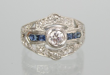 Appraisal: An Art Deco Style Diamond and Sapphire k white gold